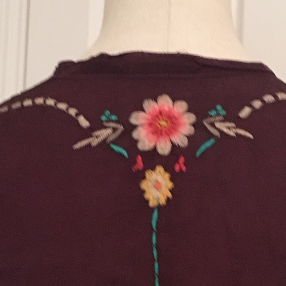 Johnny Was Vintage Purple Tunic blouse multi floral embroidery with buttons S - Picture 4 of 6